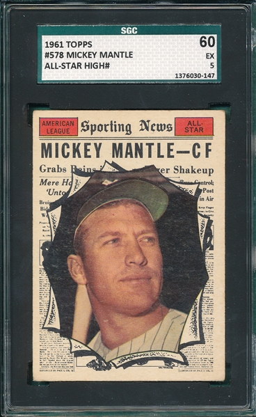 1961 Topps #578 Mickey Mantle AS SGC 60 *High #*