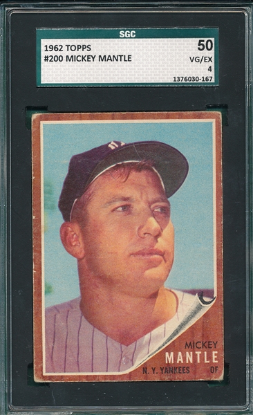 1962 Topps #200 Mickey Mantle SGC 50