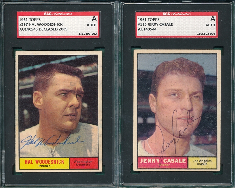 1961 Topps Hal Woodeshick & Casale Autographed Card, SGC Authentic 
