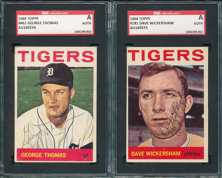 1964 Topps Dave Wickersham & George Thomas (2) Card Lot, Autographed Card, SGC Authentic 