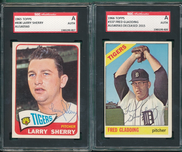 1966 Topps Fred Gladding & Larry Sherry (2) Card Lot, Autographed Card, SGC Authentic 