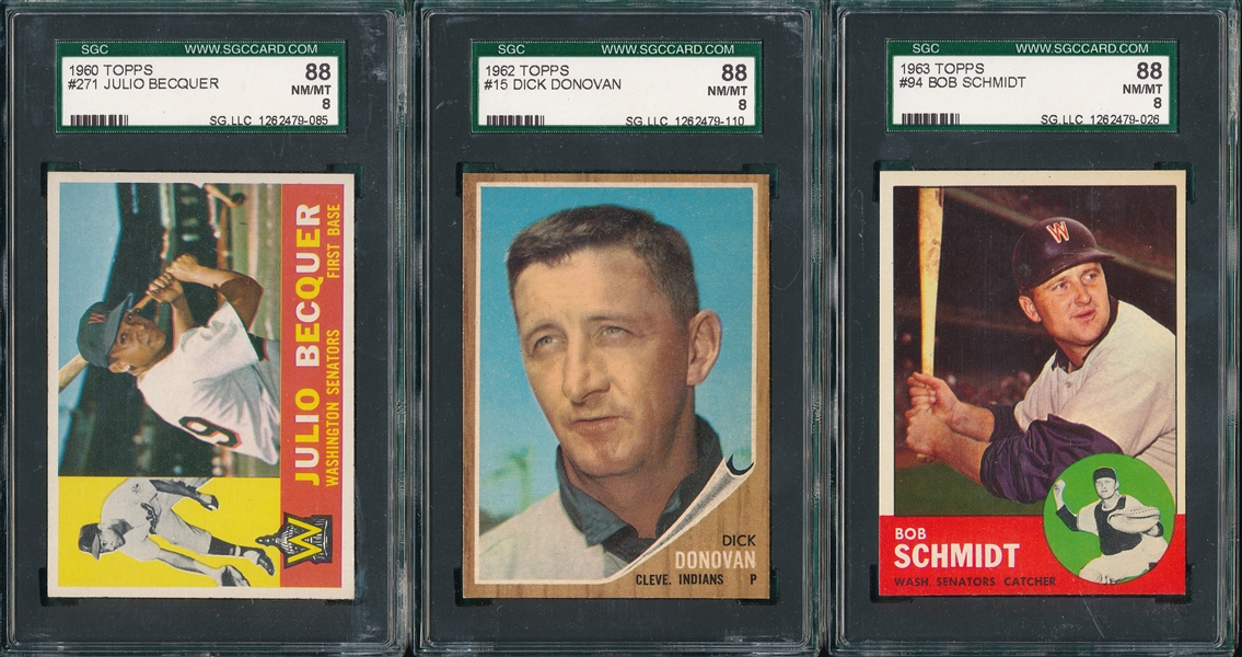 1960, 61 & 63 Topps (3) Card Lot SGC 88