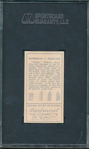 1911 T205 Wallace, No Cap, Two Lines, Piedmont Cigarettes SGC 50