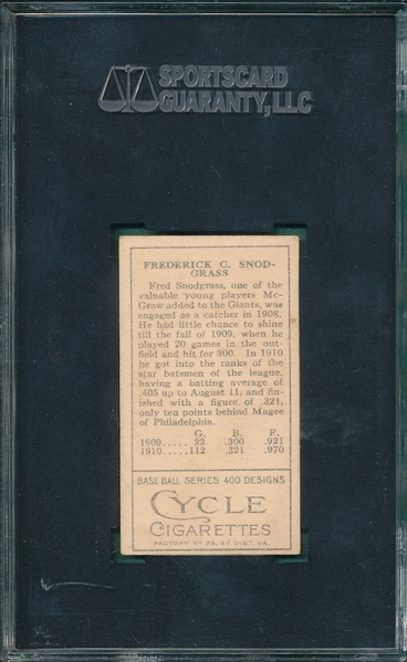 1911 T205 Snodgrass Cycle Cigarettes SGC 70