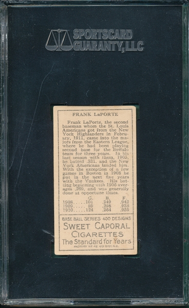 1911 T205 LaPorte Sweet Caporal Cigarettes SGC 60 