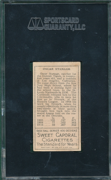 1911 T205 Stanage Sweet Caporal Cigarettes SGC 50 