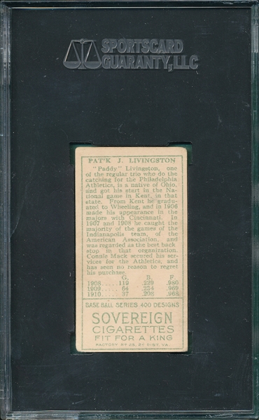 1911 T205 Livingston Sovereign Cigarettes SGC 50 
