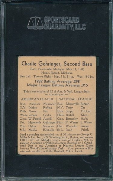 1933 George C. Miller Charlie Gehringer SGC 40