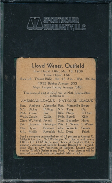 1933 George C. Miller Lloyd Waner SGC 20