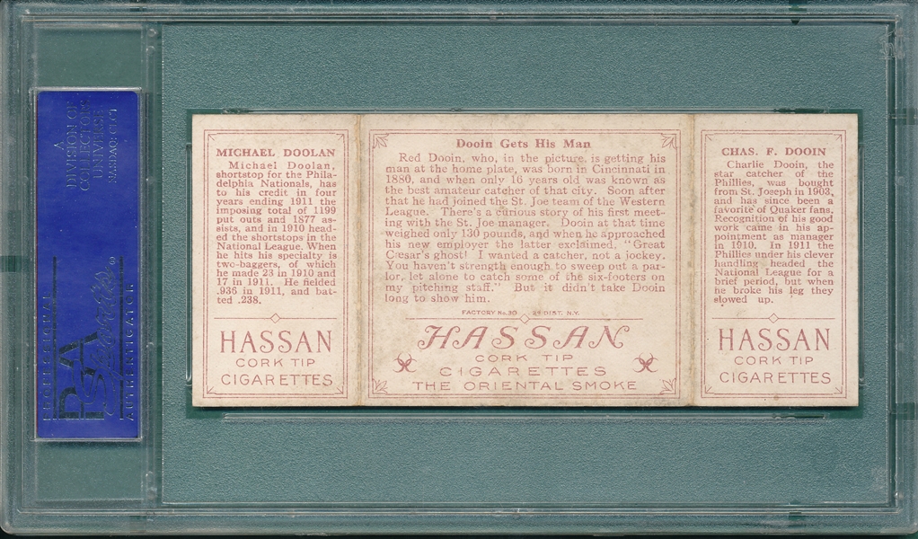 1912 T202 Dooin Gets His Man Doolan/Dooin, Hassan Cigarettes Triple Folder PSA 5