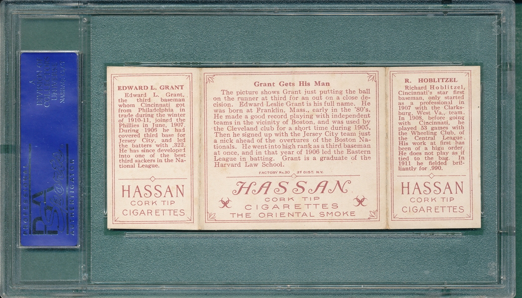1912 T202 Grant Gets His Man Hoblitzell/Grant, Hassan Cigarettes Triple Folder PSA 5