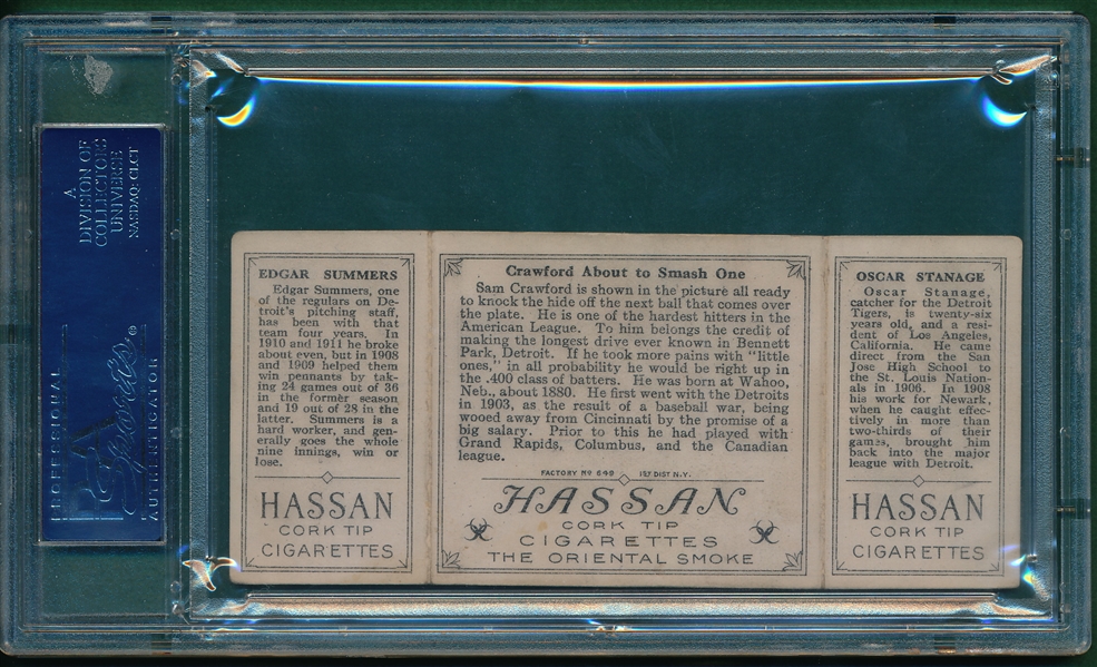 1912 T202 Crawford About to Smash One, Stanage/Summers, Hassan Cigarettes PSA 4