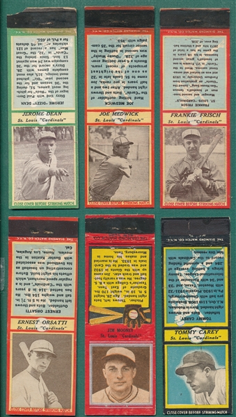 1936 Diamond Matchbooks Lot of (6) St. Louis Cardinals W/ Dizzy Dean