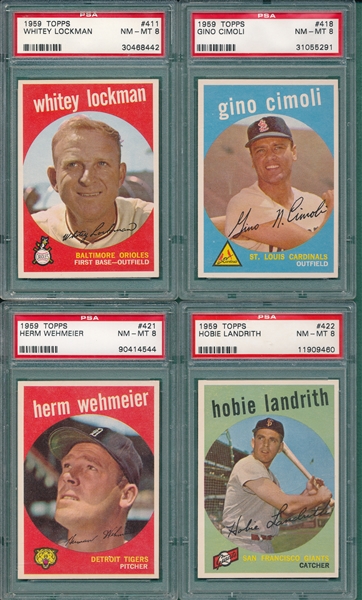 1959 Topps (4) Card Lot W/ Lockman PSA 8