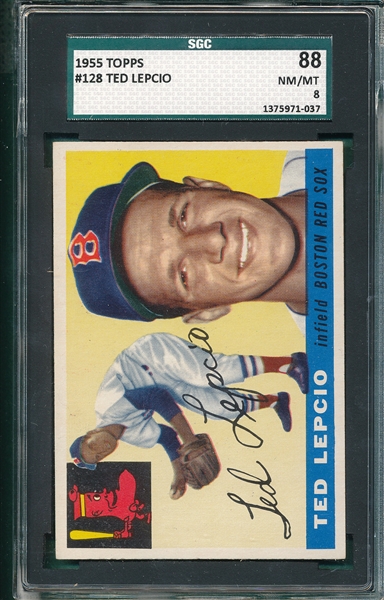 1955 Topps #128 Ted Lepcio SGC 88