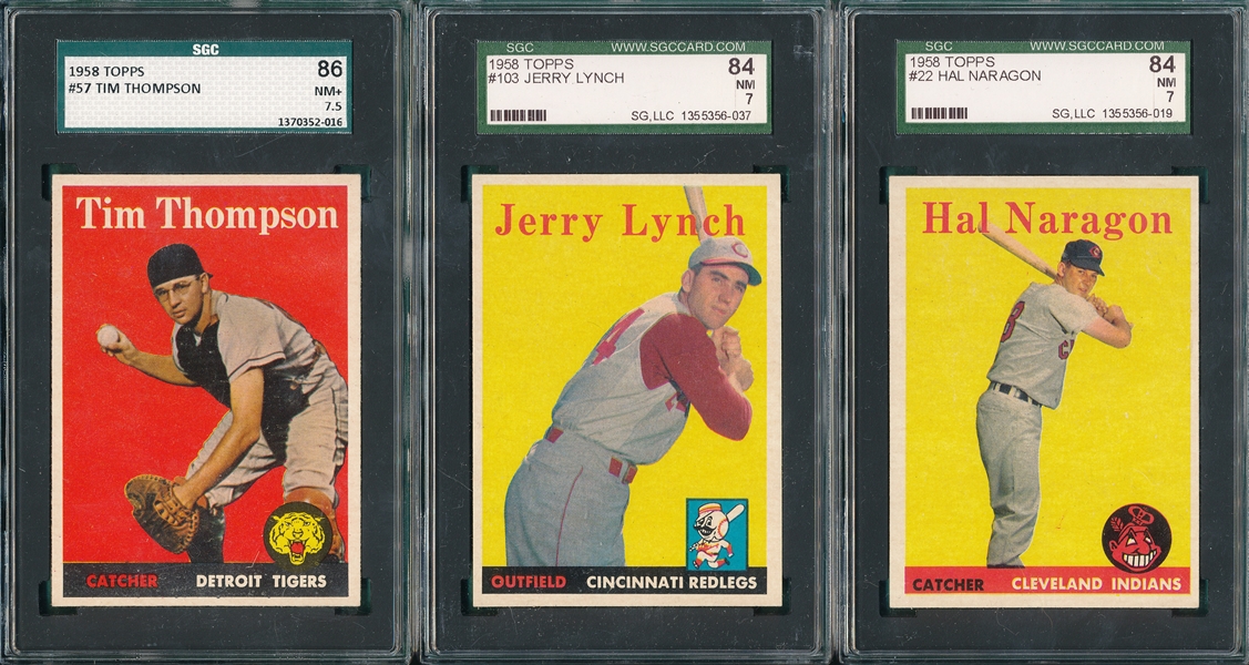 1958 Topps #22, #57, & #103  (3) Card Lot SGC 84/86