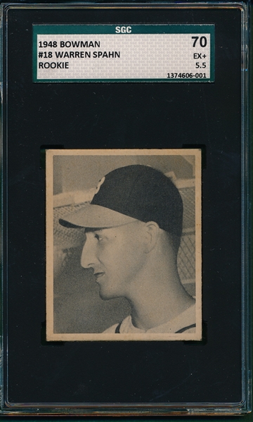 1948 Bowman #18 Warren Spahn SGC 70 *Rookie* 