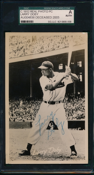 1952 Larry Doby autographed RPPC, SGC Authenticated