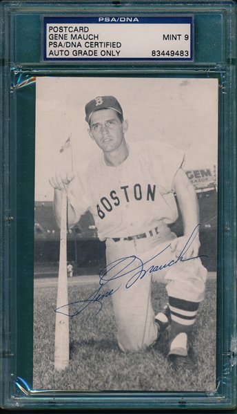 Gene Mauch Signed Postcard PSA/DNA 9 Authentic