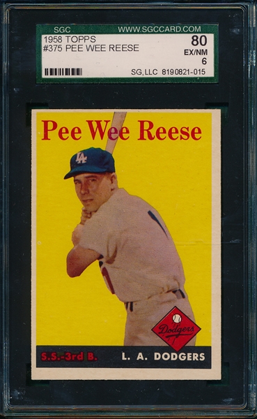 1958 Topps #375 Pee Wee Reese SGC 80