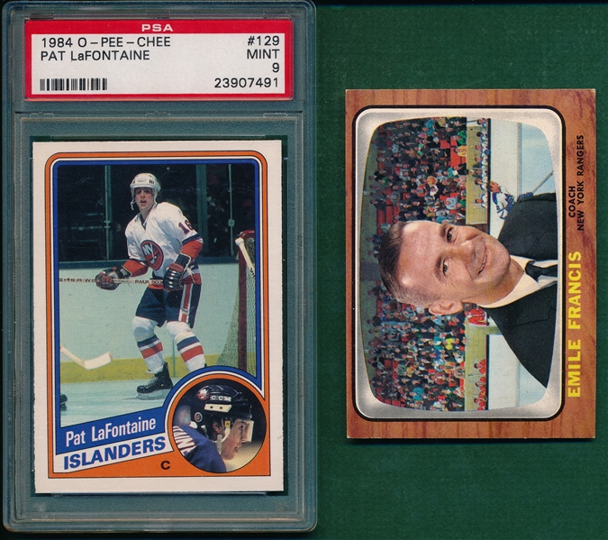 1966 Topps #21 Emil Francis & 1984 O-Pee-Chee #129 Pat LaFontaine PSA 9 *Rookie* 