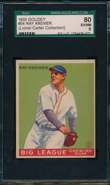 1933 Goudey #54 Ray Kremer SGC 80