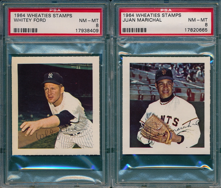 1964 Wheaties Stamps Marichal & Ford (2) Card Lot PSA 8