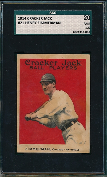 1914 Cracker Jack #21 Henry Zimmerman SGC 20 *Presents Better*