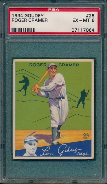 1934 Goudey #25 Roger Cramer PSA 6