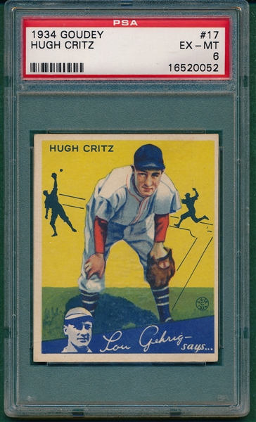 1934 Goudey #17 Hugh Critz PSA 6