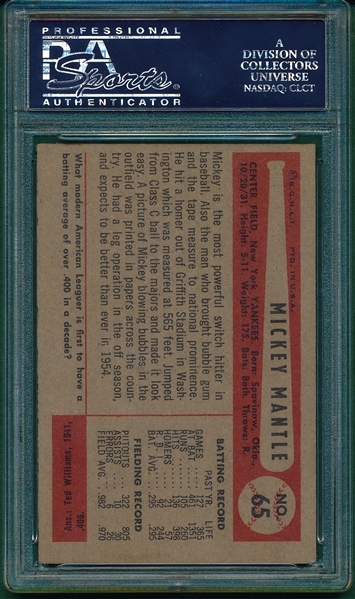 1954 Bowman #65 Mickey Mantle PSA 3