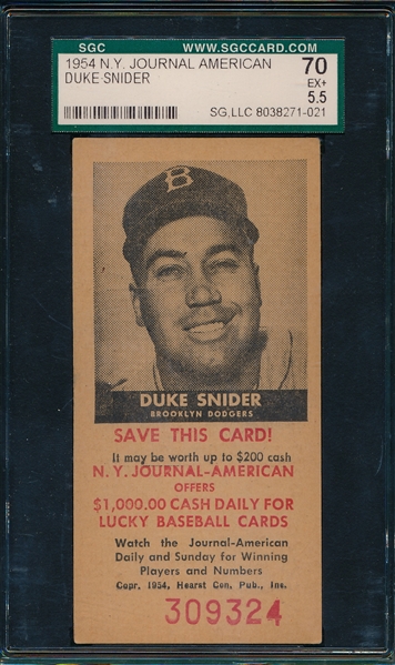 1954 NY Journal American Duke Snider SGC 70