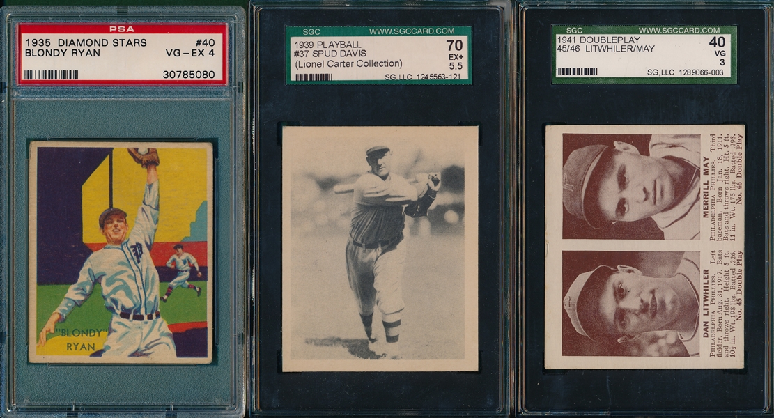 1934-41 Diamond Star, Play Ball & Double Play (3) Card Lot PSA  & SGC 