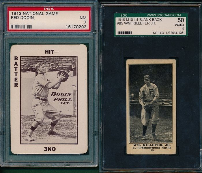 1913 Nat'l Game Dooin PSA 7 & 1916 M101-4 #95 Killefer SGC 50, Lot of (2)
