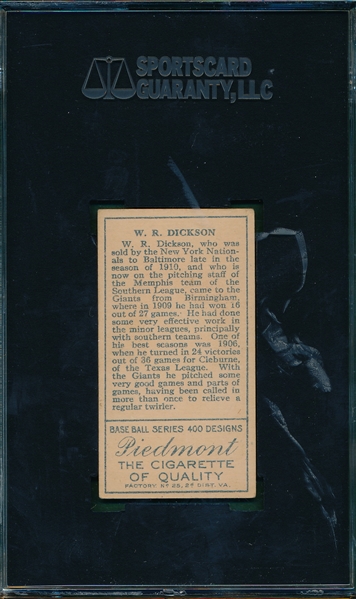 1911 T205 Dickson Piedmont Cigarettes SGC 60