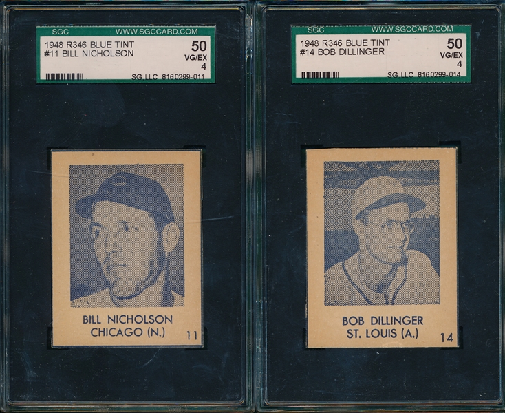 1948 R346 Blue Tint #11 Nicholson & #14 Dillinger (2) Card Lot  SGC 50