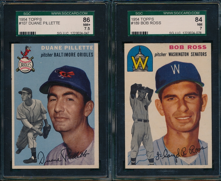 1954 Topps #107 Pillette SGC 86 & #189 Ross SGC 84 (2) Card Lot