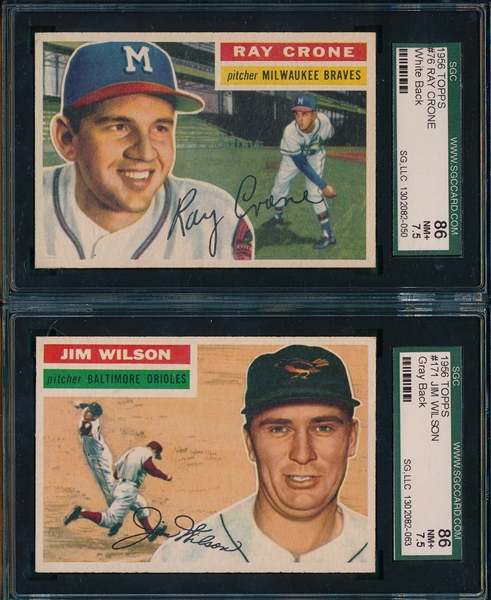 1956 Topps #76 Crone & #171 Wilson (2) Card Lot SGC 86