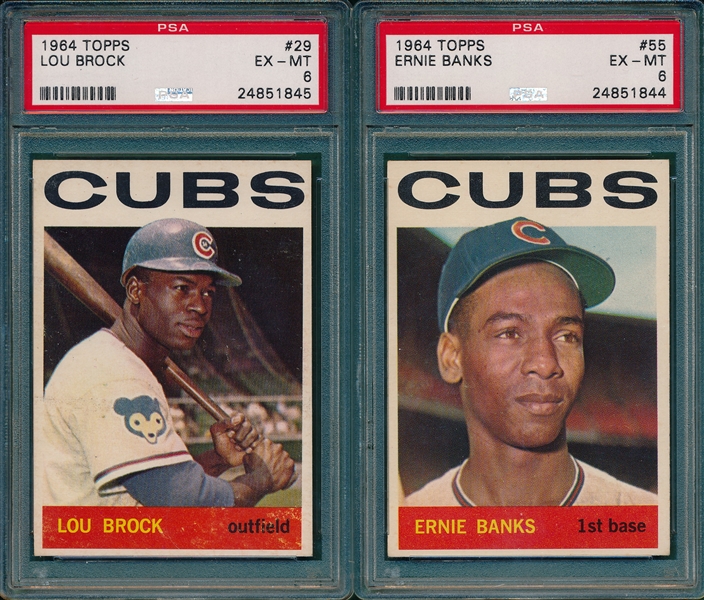 1964 Topps #29 Brock & #55 Banks (2) Card Lot PSA 6