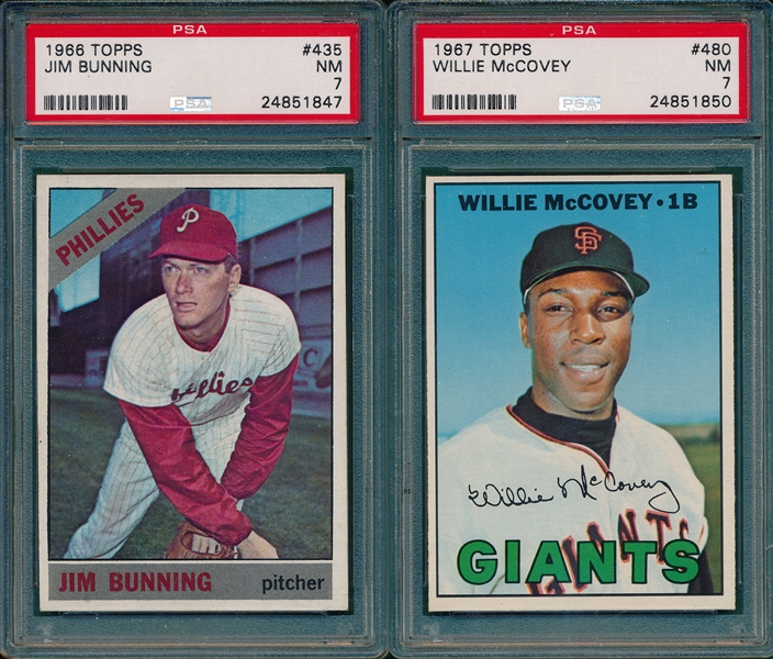 1966 Topps #435 Bunning & 1967 #480 McCovey (2) Card Lot PSA 7