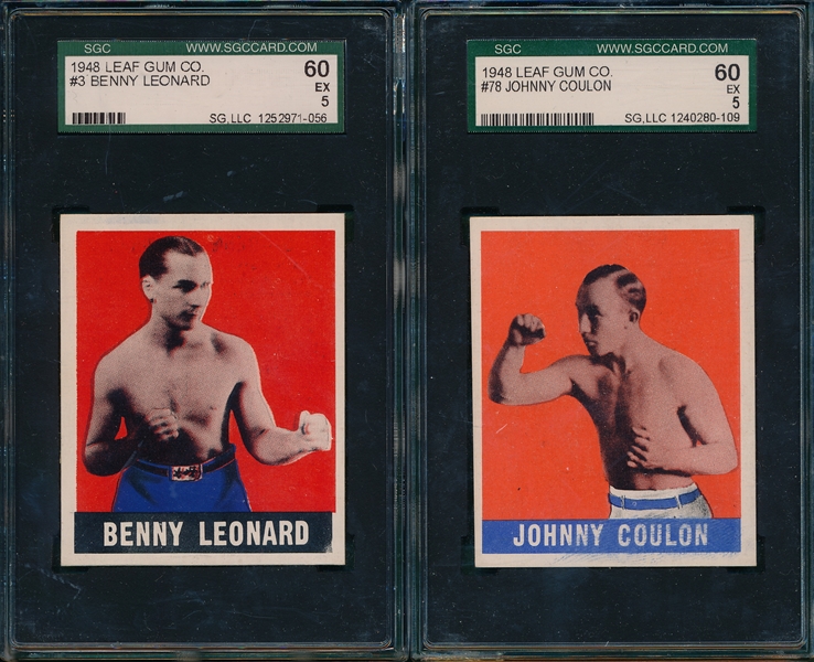 1948 Leaf Boxing #3 Leonard & #78 Coulon (2) Card Lot SGC 60