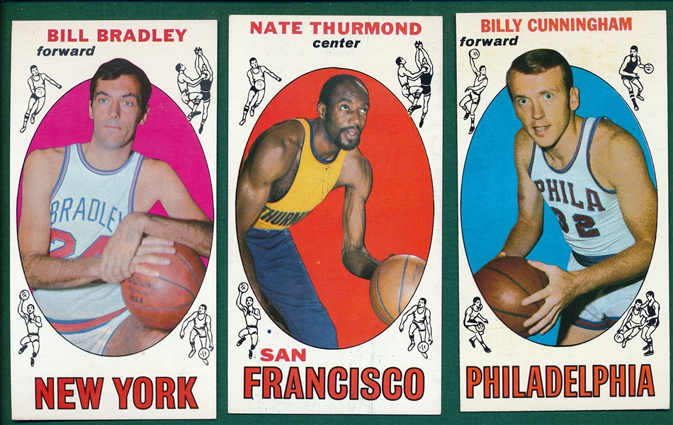 1969-70 Topps BSKT #10 Thurmond, #40 Cunningham & #43 Bradley, Lot of (3) Rookies