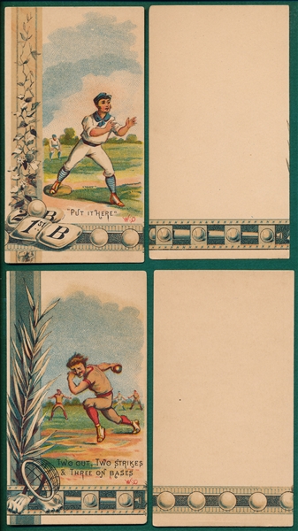 1880s Trade Card Put it Here & Two Out, Two Strikes & Three on Base, Scorecard, Lot of (2)