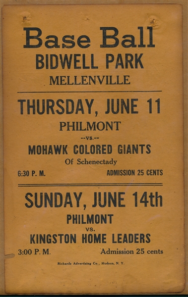 1910s-20s? Baseball Advertising Poster W/ Game Against Negro Team