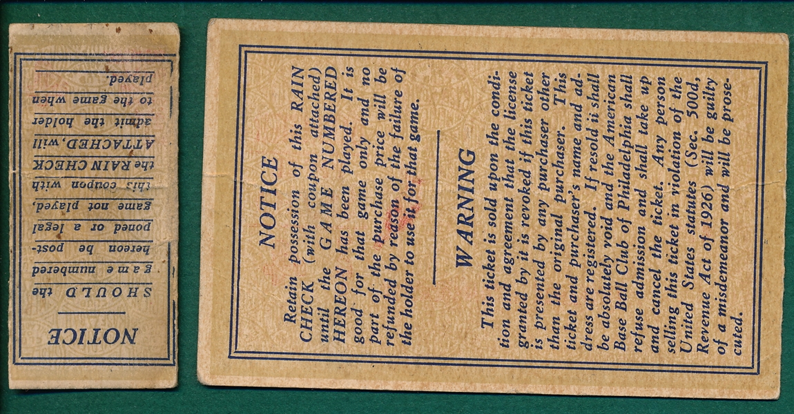 1931 World Series Game 4 Ticket Stub & Rain Check