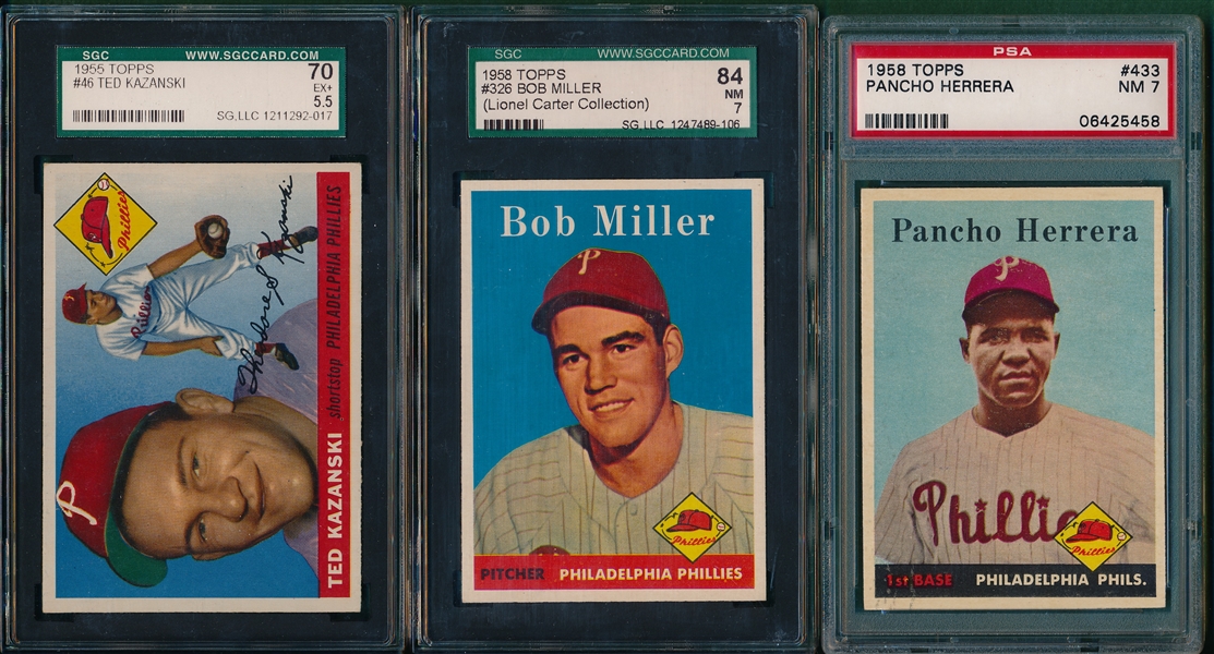 1953-58 Topps Philadelphia Phillies (5) Card Lot PSA/SGC W/ Hamner