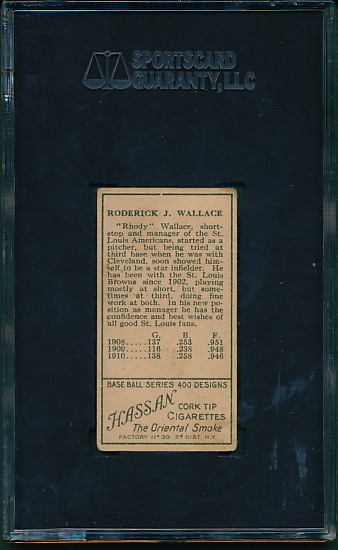1911 T205 Wallace, No Cap, One Line, Hassan Cigarettes SGC 40