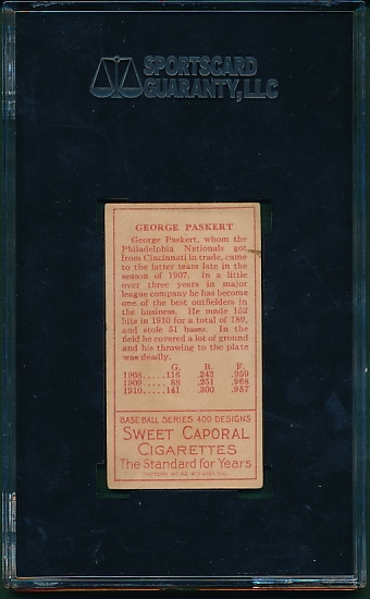 1911 T205 Paskert Sweet Caporal Cigarettes SGC 60