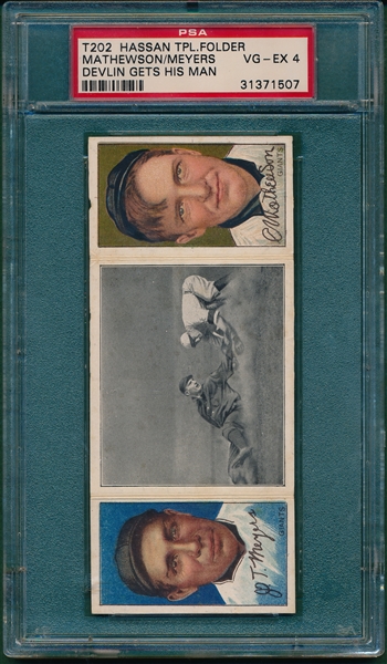 1912 T202 Devlin Gets His Man, Meyers/ Mathewson, Hassan Cigarettes Triple Folder PSA 4