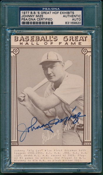 1977 Baseball Great HOF Johnny Mize, Autographed PSA/DNA Authentic